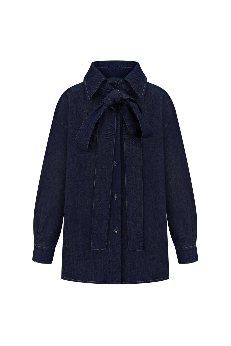 Denim overshirt with a bow