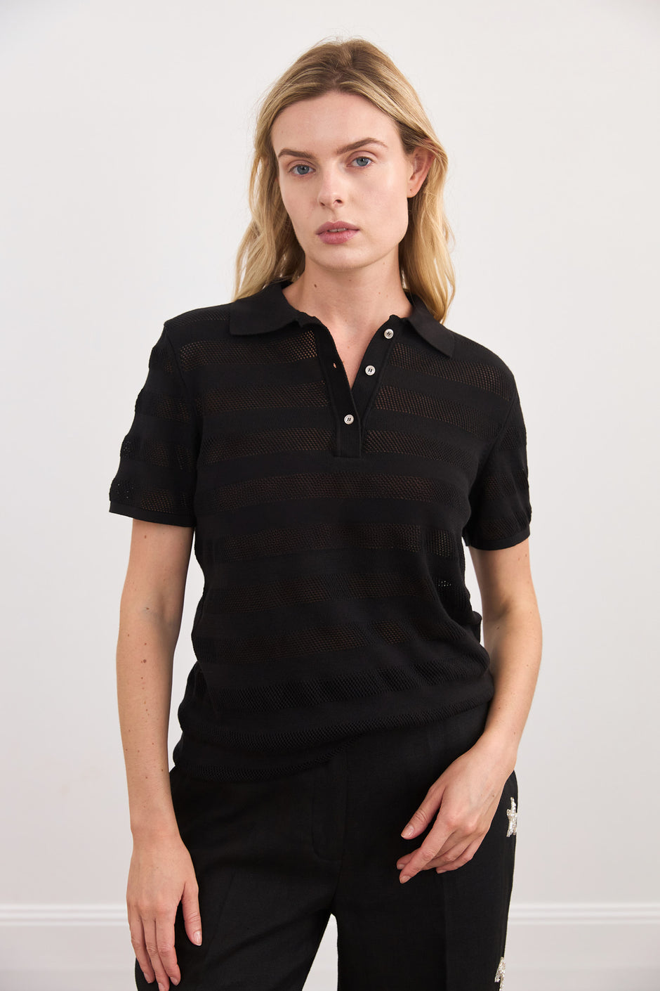 Striped black knit polo