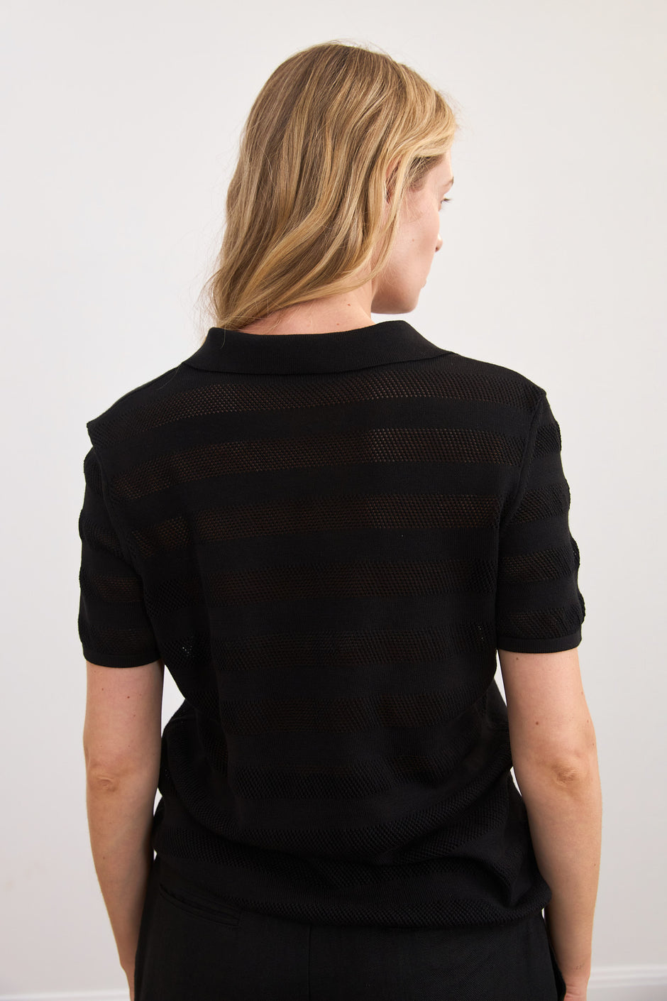 Striped black knit polo