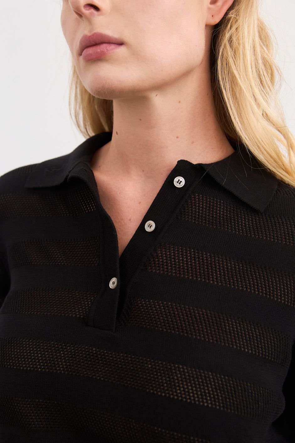 Striped black knit polo