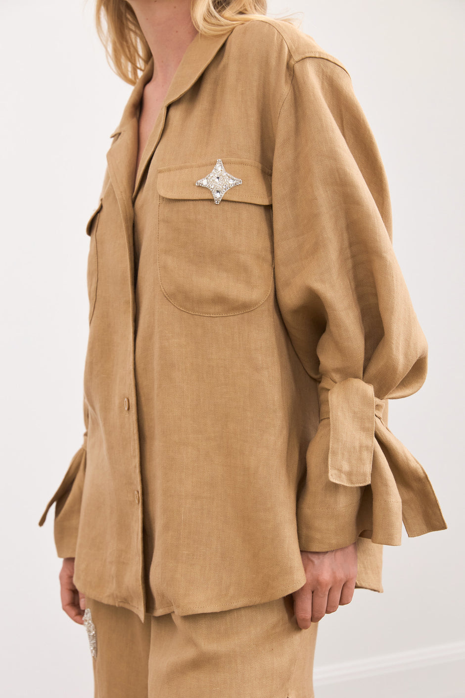 Hand-embroidered linen overshirt