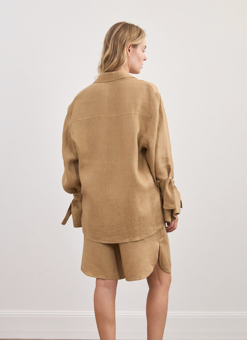 Hand-embroidered linen overshirt