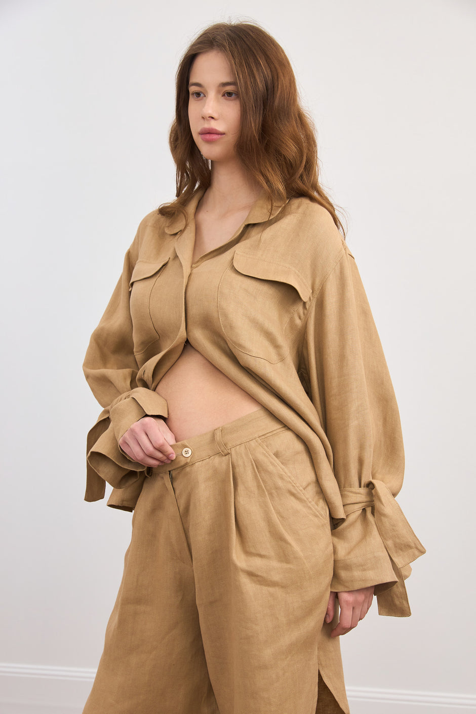 Linen wide-leg shorts