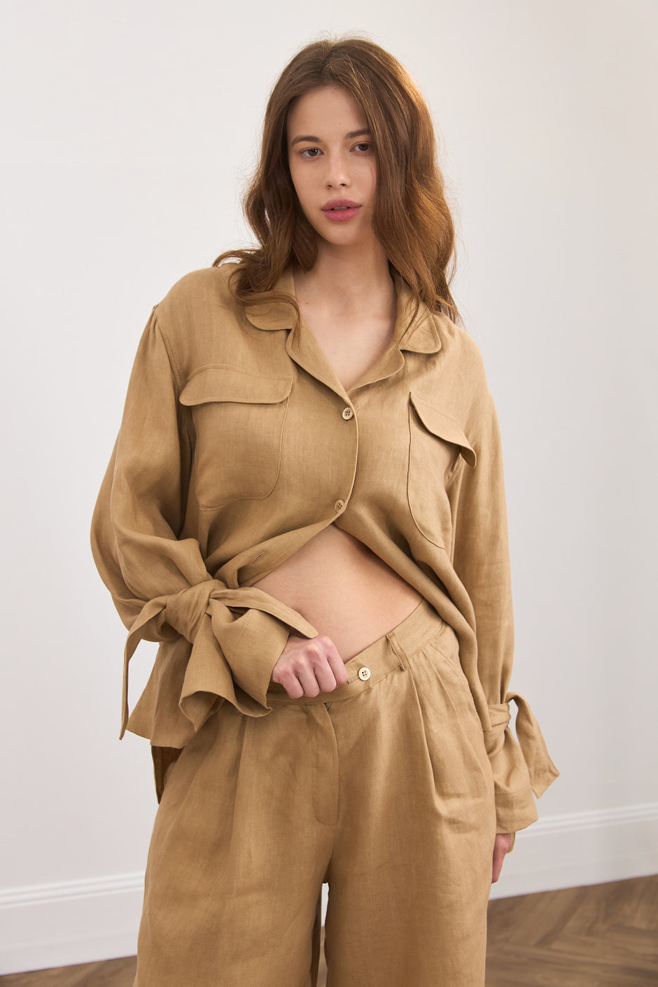 Hand-embroidered linen shorts