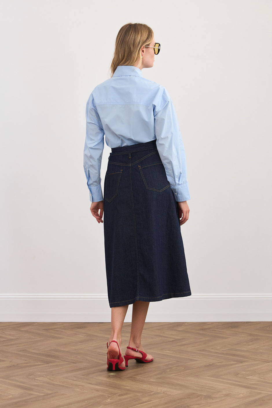 Wrap midi denim skirt