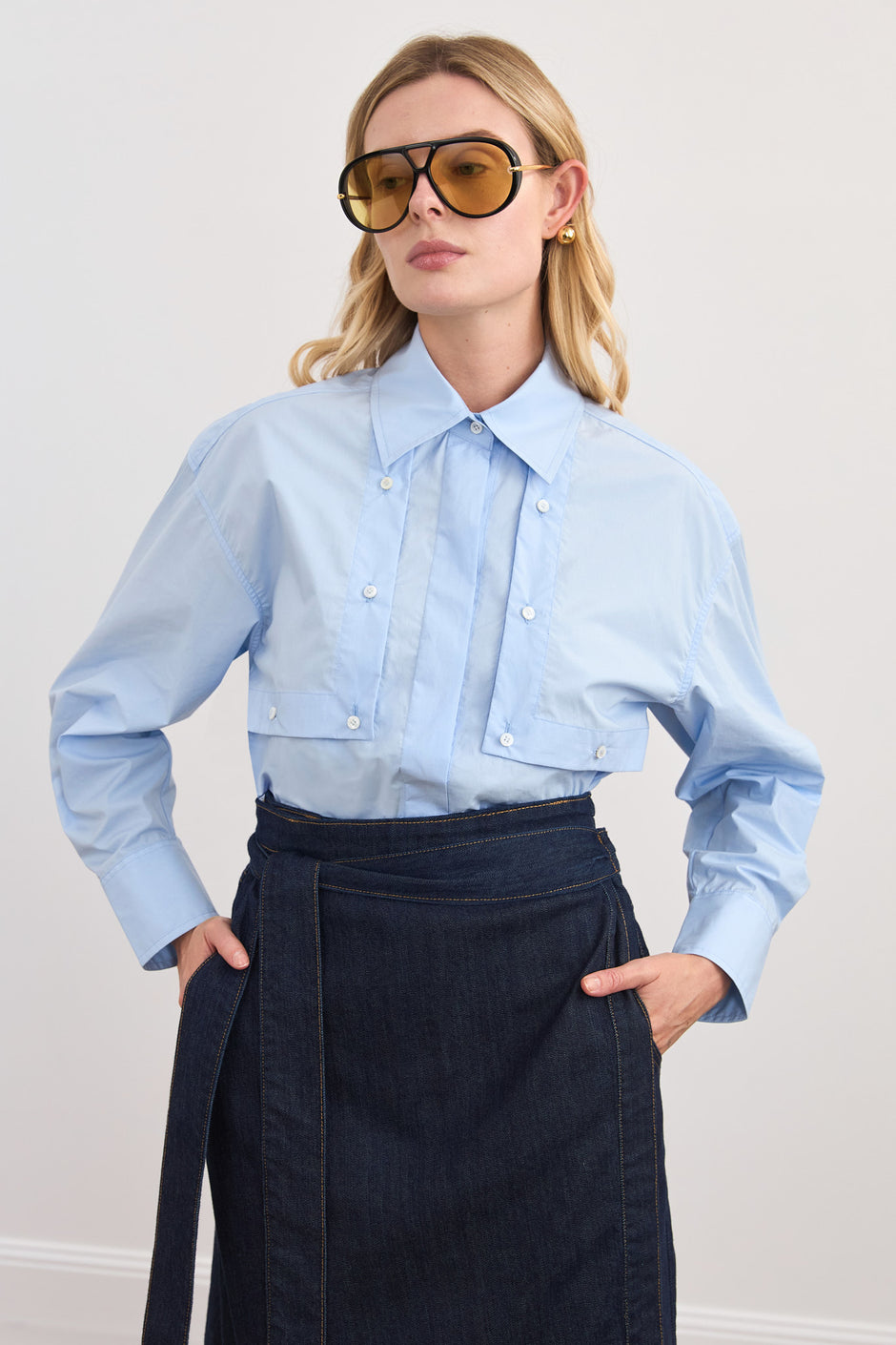 Wrap midi denim skirt