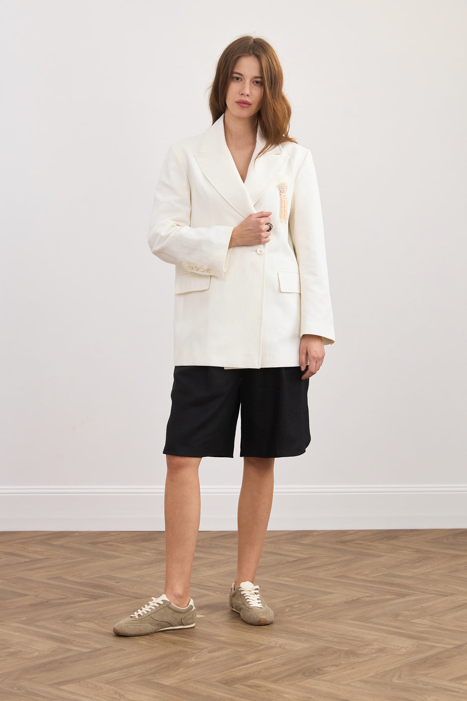 Linen wide leg bermuda shorts