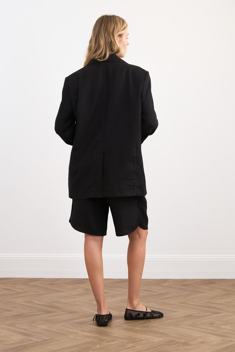 Linen wide leg bermuda shorts