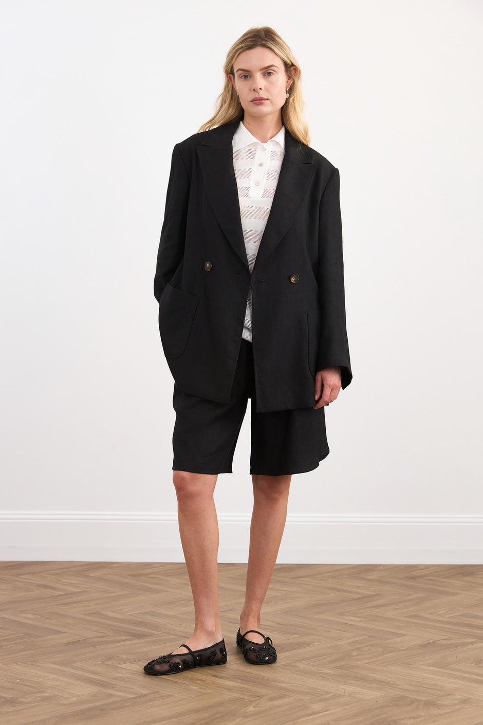 Linen wide leg bermuda shorts