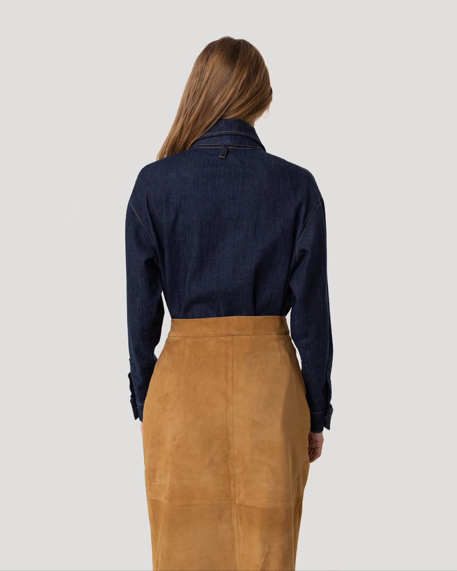 Denim overshirt with a bow