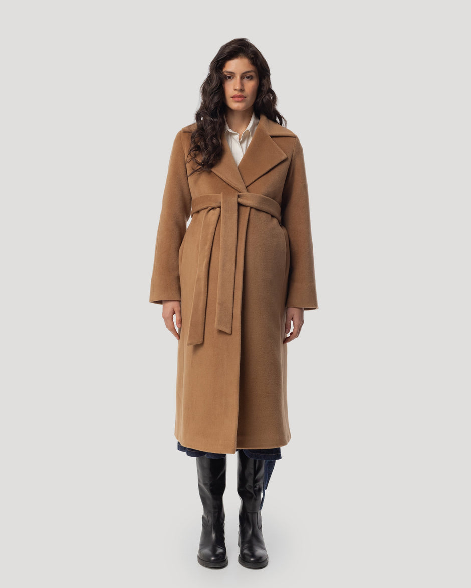 Wool soft belt coat