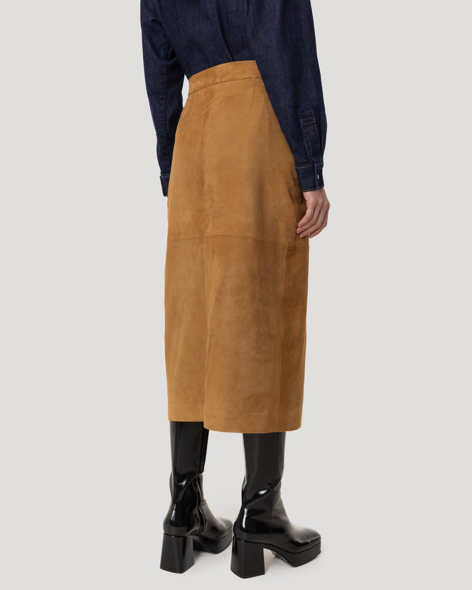 Wrap suede midi skirt