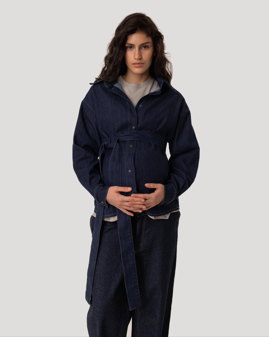 Denim overshirt with a bow