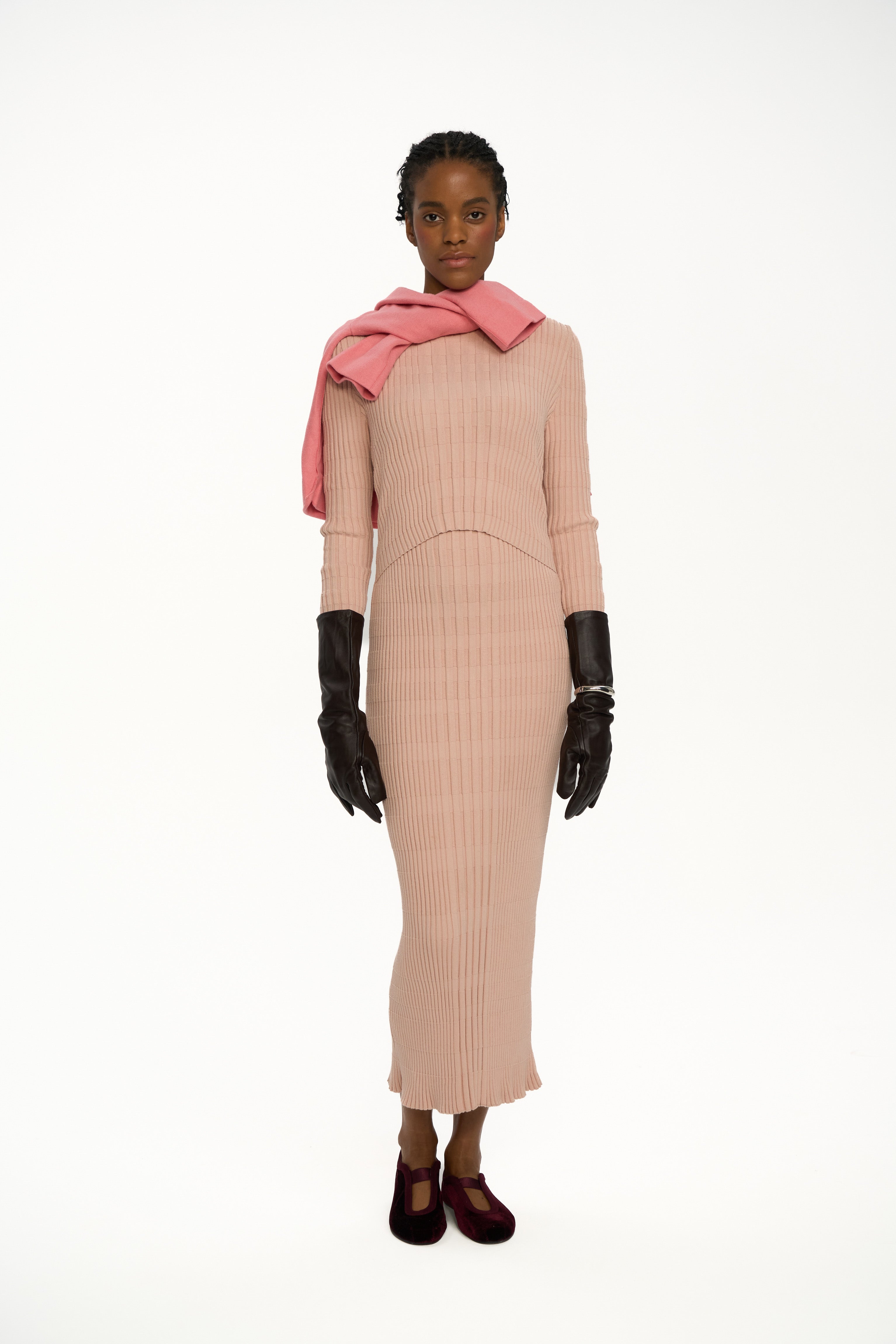 Vertical knitwear dress S-M / Dust Pink