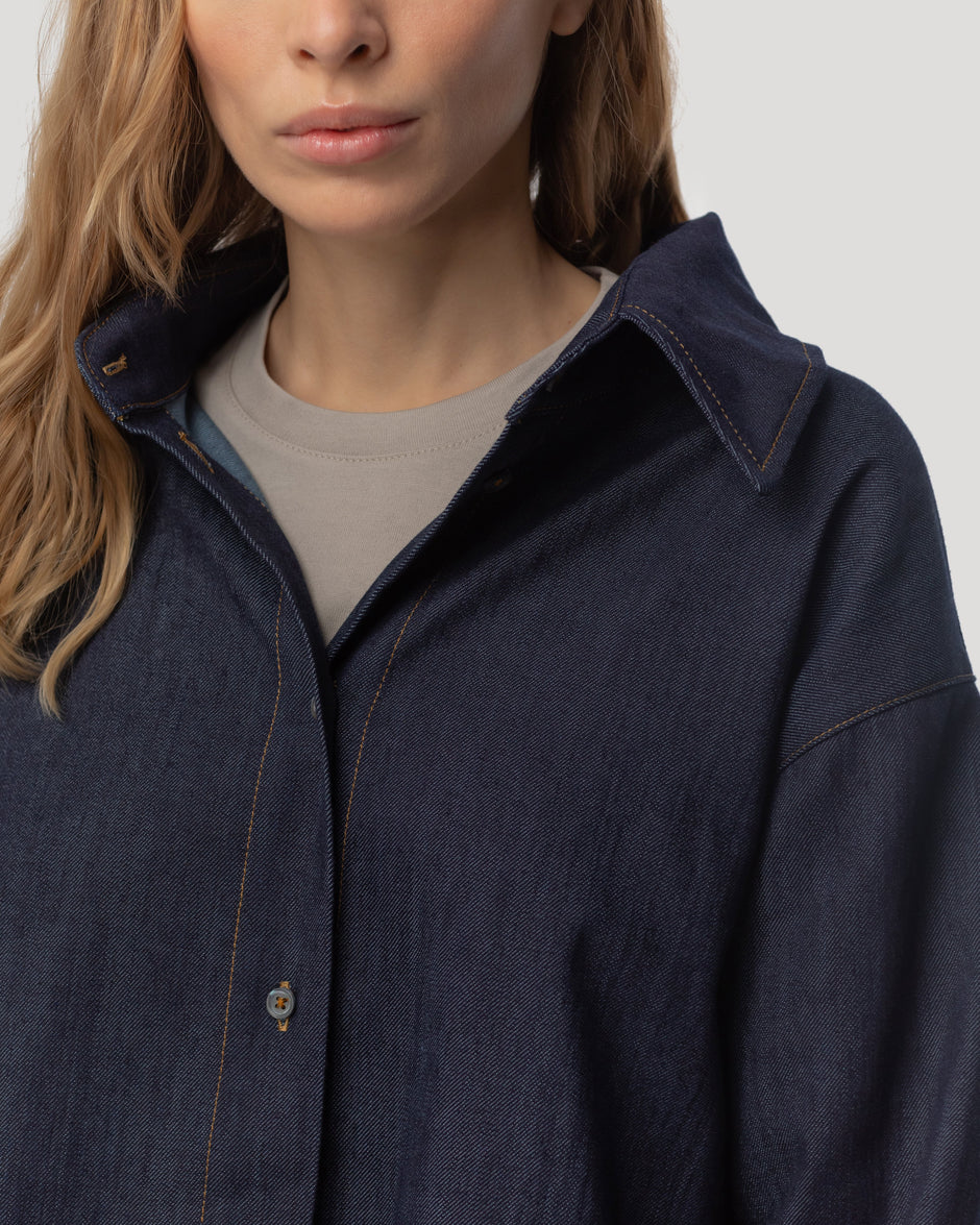 Denim overshirt with a bow