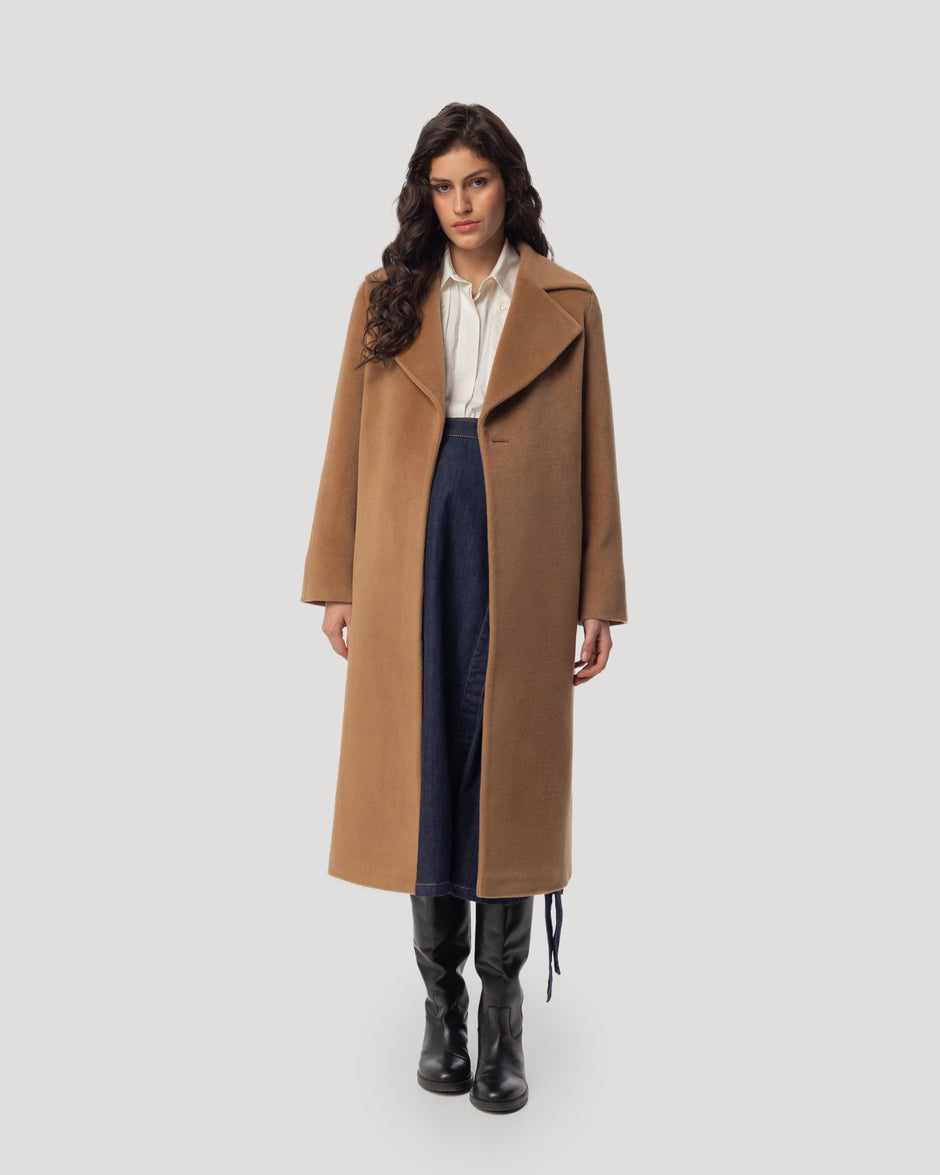 Wool soft belt coat