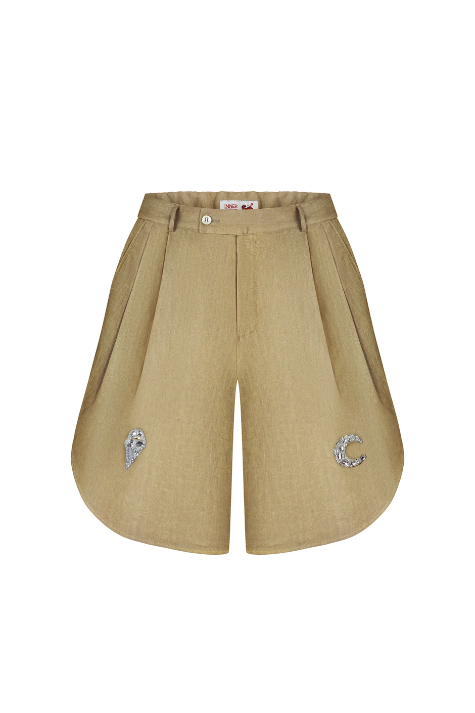 Hand-embroidered linen shorts