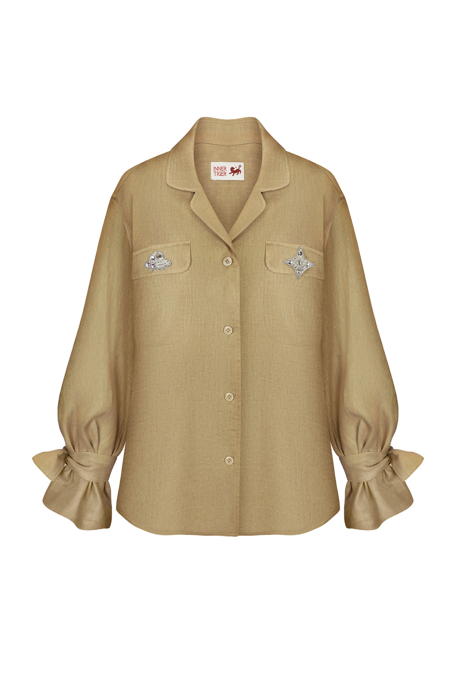 Hand-embroidered linen overshirt