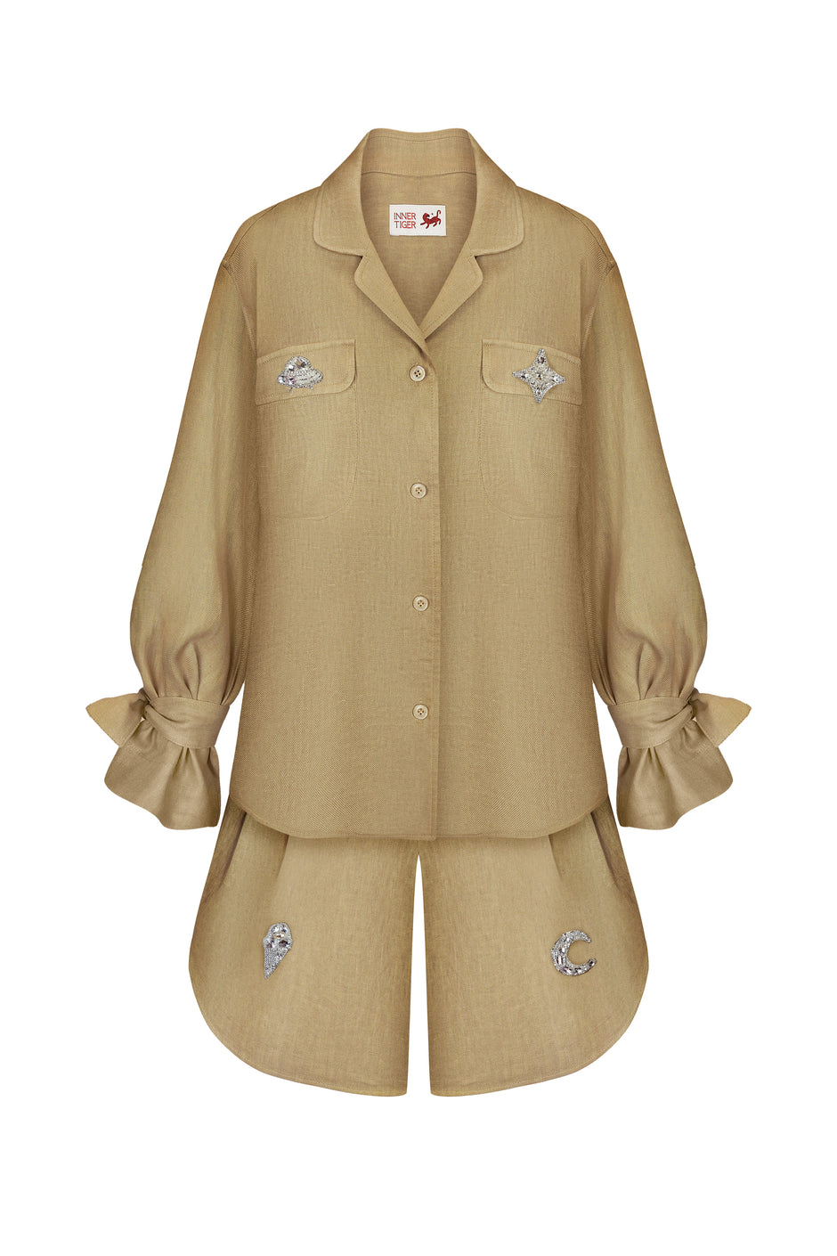 Hand-embroidered linen overshirt