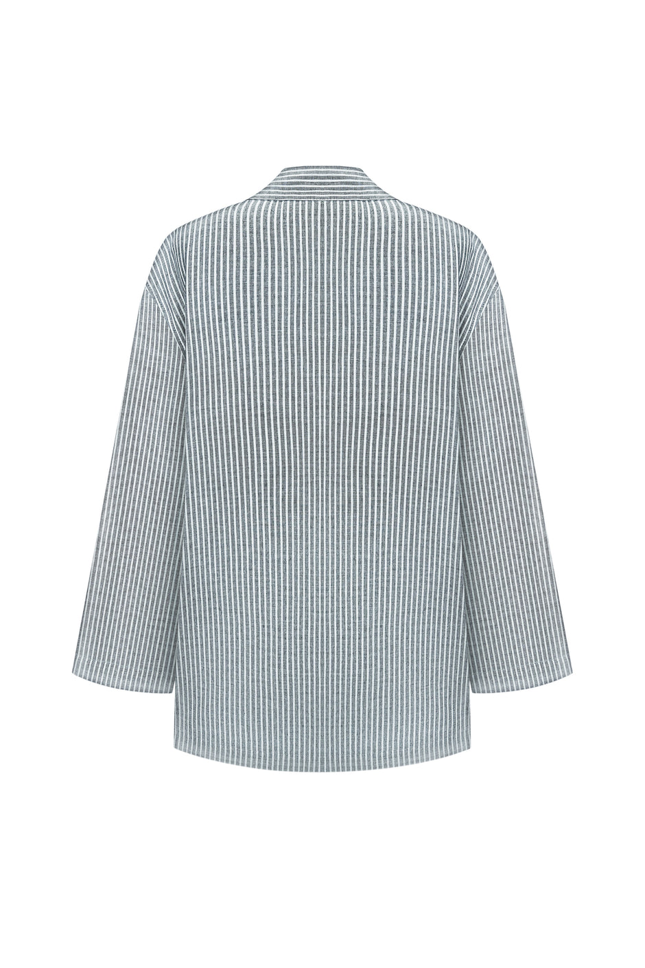 Back view of a striped shirt on a white background