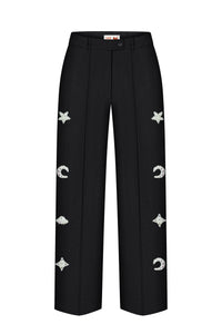 Hand-embroidered linen trousers