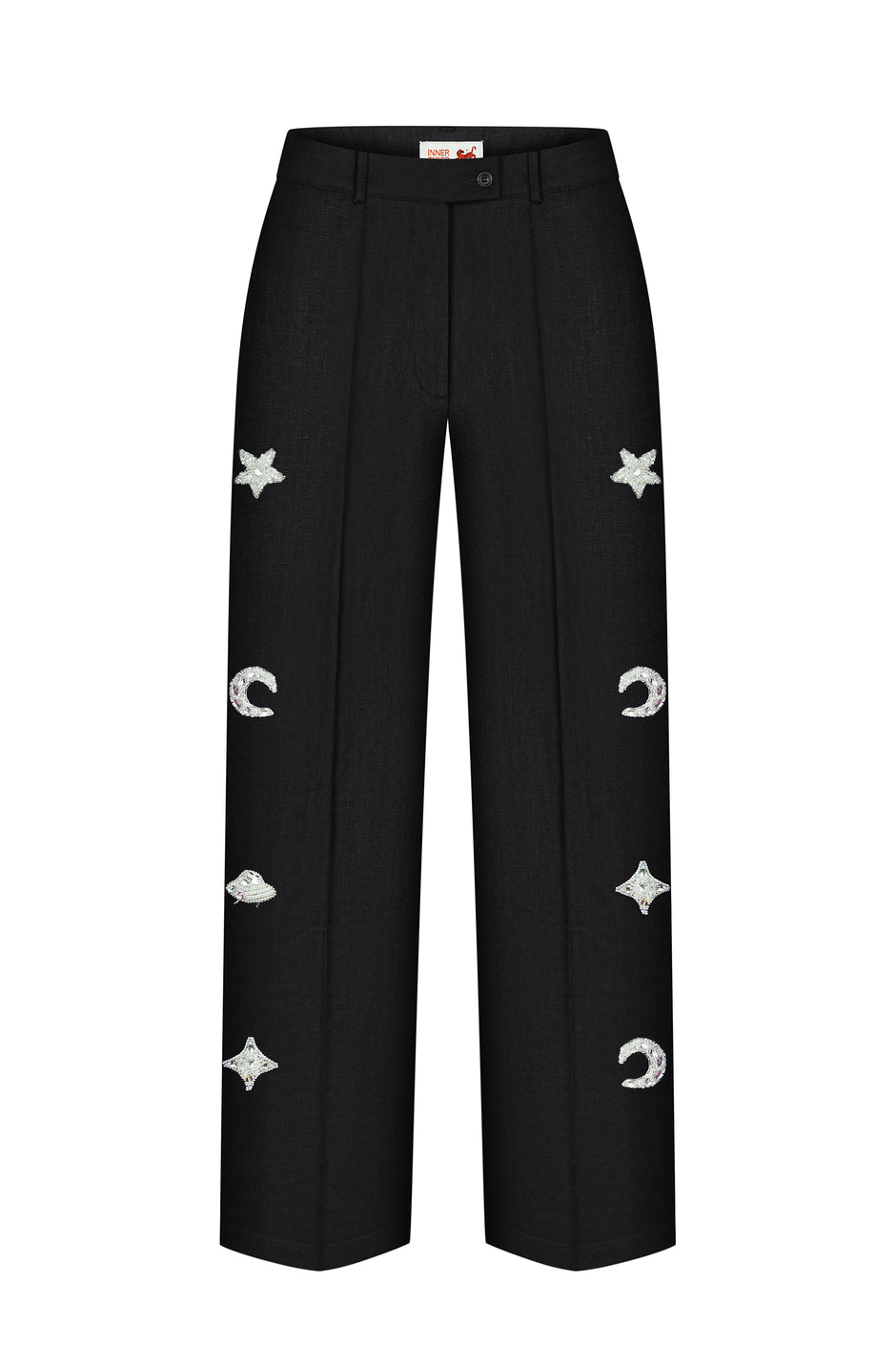 Hand-embroidered linen trousers
