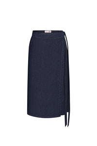 Wrap midi denim skirt